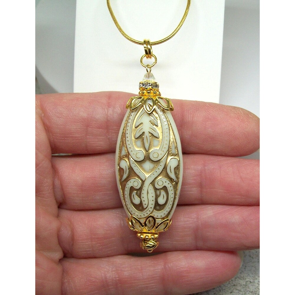 Art Nouveau Pendant Necklace, Vintage Style, Ivory & Gold, Unique Jewelry and Gi